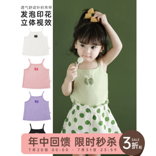 幼悠女童薄款 上衣 吊带背心夏新款 立体蝴蝶结印花宝宝甜美清凉无袖