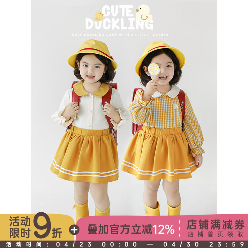 幼悠女童小鸭嘎嘎绣花徽章娃娃衫2026春秋立体刺绣彼得潘领衬衫潮