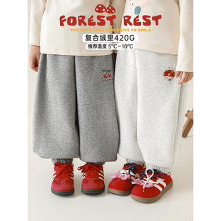 幼悠女童加绒加厚时尚卫裤2025冬季童趣可爱防风保暖宽松休闲裤子