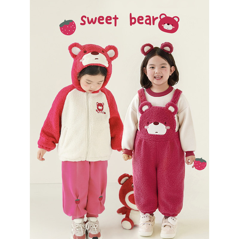 幼悠女童小熊系列加绒加厚连帽毛绒外套芝麻点厚织毛衣多件套潮潮,童装/婴儿装/亲子装,套装,淘宝优惠券,粉丝福利购,淘宝优惠卷