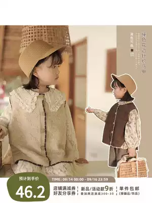 Young girl color knit cardigan vest 2021 new spring and autumn children Korean version of foreign style small horse clip vest