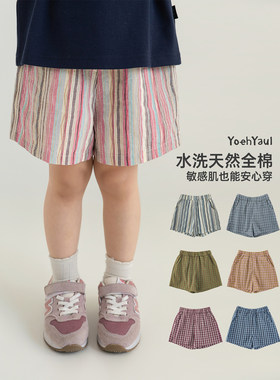 幼悠 女童短裤夏季新款轻薄透气纯棉格纹五分裤宽松清凉儿童裤子
