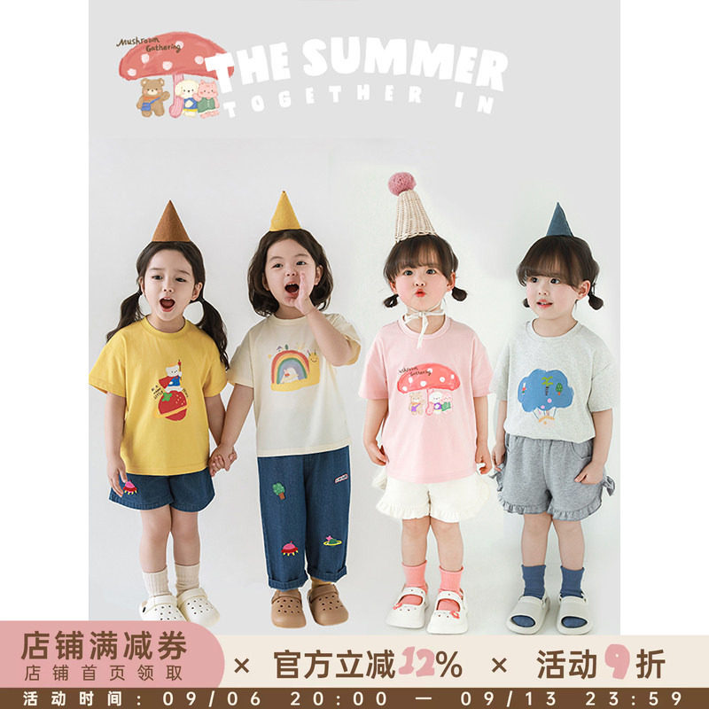 幼悠 女童卡通印花T恤2025夏季洋气可爱放松舒展宽松落肩休闲短袖图片