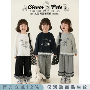 幼悠女童2026春季新款长袖圆领卡通t恤宽松百搭抗菌显瘦儿童上衣