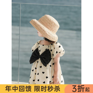 幼悠女童波点法式背带裙夏季新款爱心印花蝴蝶结宝宝吊带连衣裙潮