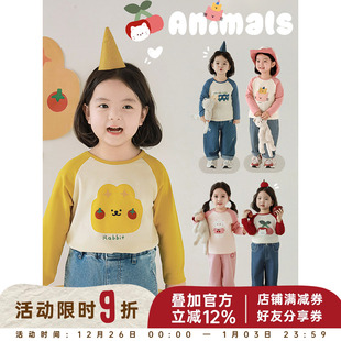 上衣潮 气可爱卡通插肩袖 幼悠 女童奶胖猫咪印花T恤2025春秋儿童元