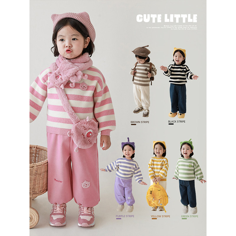 条纹绣标毛衣YOEHYAUL/幼悠