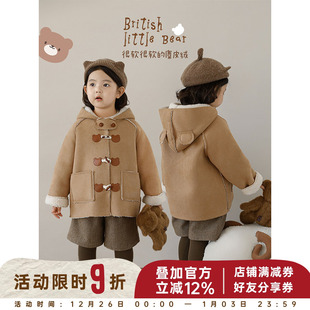 幼悠女童小熊牛角扣熊耳连帽毛绒外套冬季 甜酷可爱防风保暖上衣潮