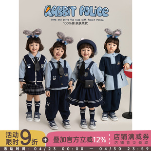 幼悠女童春季新款娃娃领衬衫无袖马甲短裙宽松束脚裤兔子警探套装