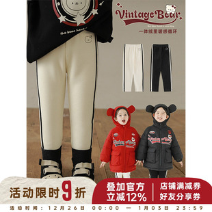 防风保暖百搭休闲裤 幼悠女童加绒加厚撞色织带打底裤 冬季 款 子 修身