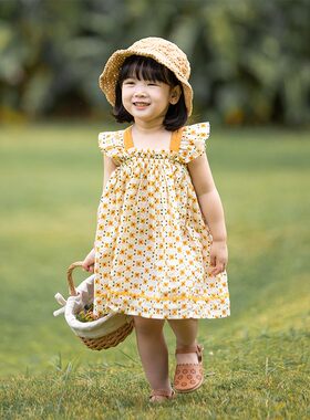 幼悠女童夏季印花连衣裙时尚宽松短袖宝宝2026新款束脚裤打底套装