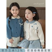 幼悠女童花环毛衣开衫 春秋洋气可爱甜蜜立体蝴蝶结宽松落肩上衣潮