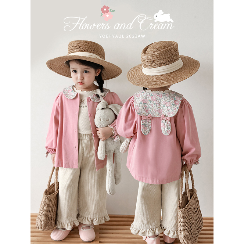 幼悠女童外套海军领撞色碎花