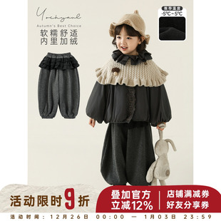 厚实甜酷儿童休闲裤 竖条纹加绒保暖束脚裤 潮 新款 幼悠女童2025冬季