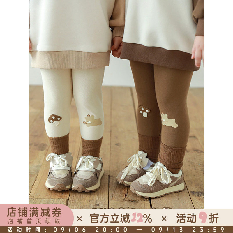幼悠女童蘑菇小熊印花打底裤修身款春秋萌趣可爱亲肤柔软弹力裤子