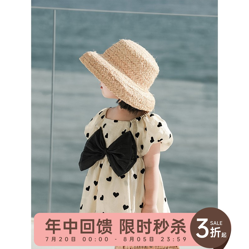 幼悠女童波点法式背带裙夏季新款爱心印花蝴蝶结宝宝吊带连衣裙潮