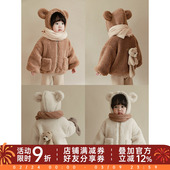 中小童加厚外套儿童洋气保暖连帽毛绒上衣秋冬装 幼悠女童冬装 新款