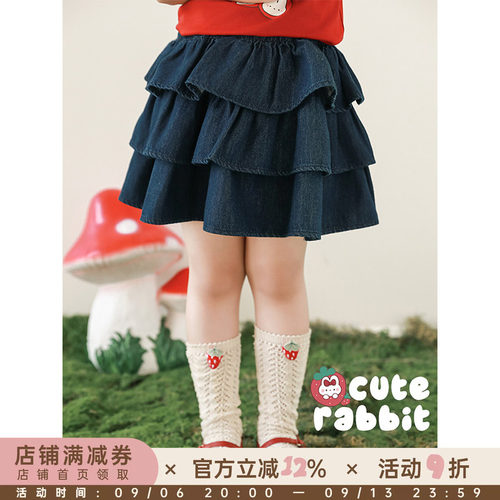幼悠女童甜心芭比清凉三层蛋糕裙夏季轻薄透气砂洗固色牛仔短裙潮