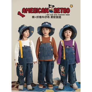 幼悠女童春季新款长袖卡通t恤宽松直筒牛仔裤抗菌防螨儿童套装潮