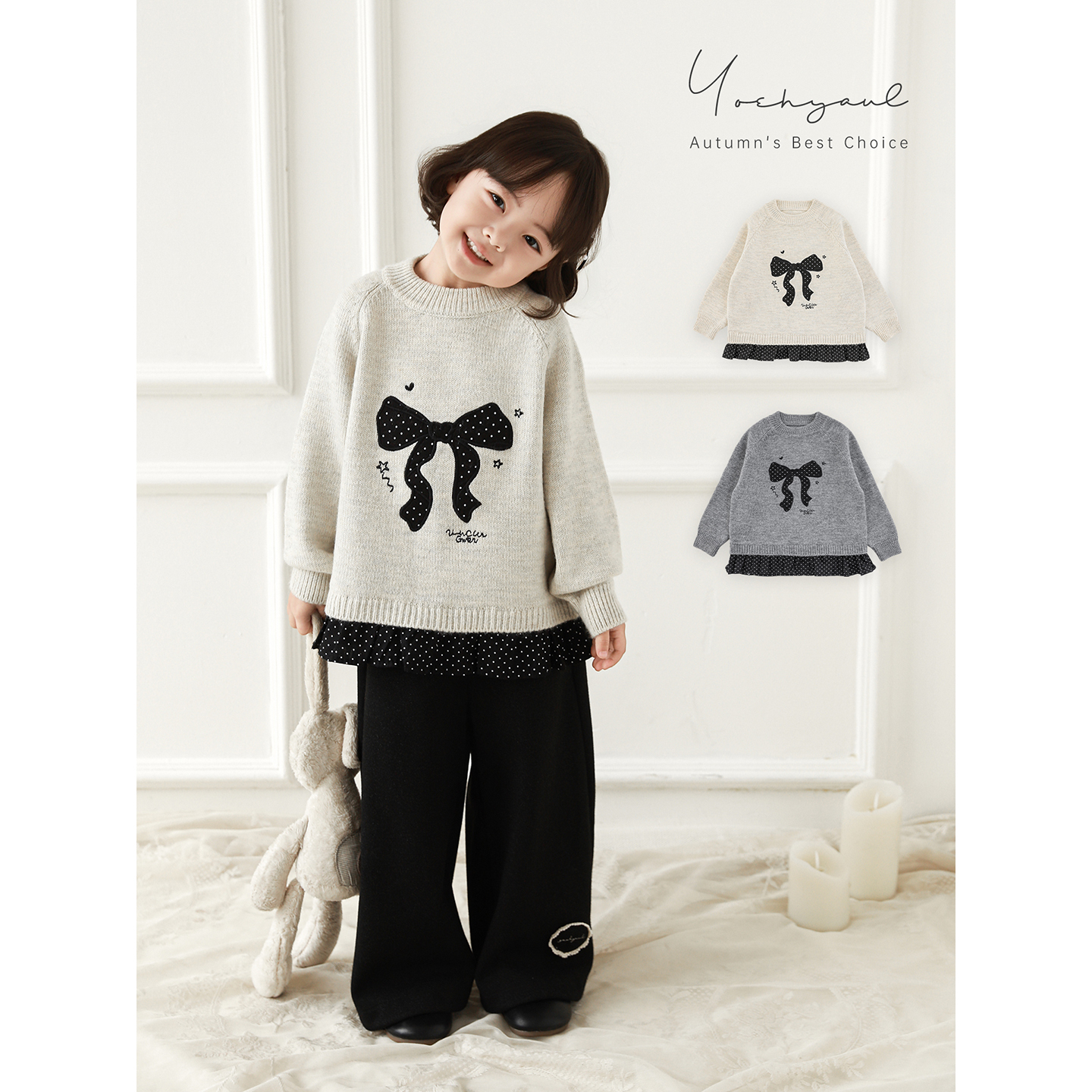 幼悠女童毛衣冬季厚实保暖针织衫2025新款假两件宽松慵懒儿童上衣