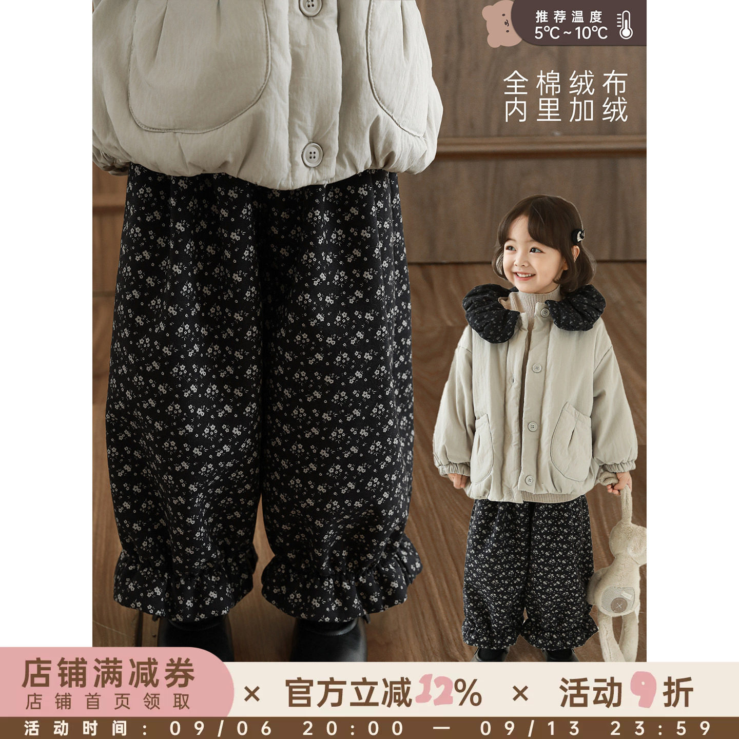 幼悠女童2025冬季新款加绒加厚碎花裤时尚显瘦保暖休闲儿童灯笼裤图片