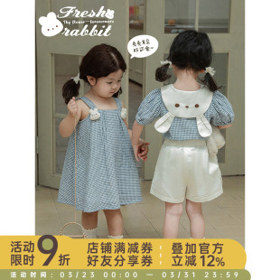宝宝小清新风可爱小兔短裤 格子娃娃衫 新款 幼悠女童吊带裙2025夏季
