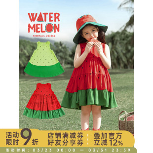 A字拼接连衣裙潮 清凉无袖 幼悠 女童活力撞色水果小精灵背心裙夏季