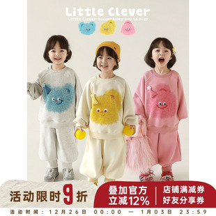 可爱套装 加绒加厚卡通卫衣休闲保暖束脚长裤 新款 幼悠女童2025冬季