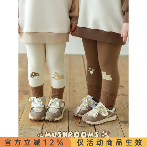 幼悠女童蘑菇小熊印花打底裤修身款春秋萌趣可爱亲肤柔软弹力裤子