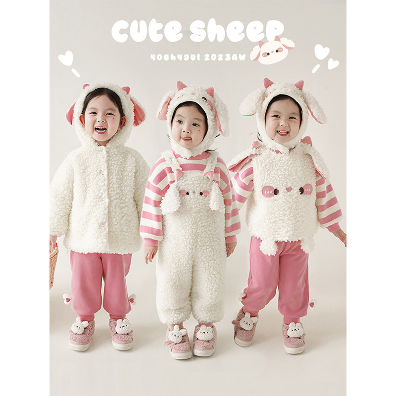 幼悠女童毛绒小羊系列加绒套装插肩连帽外套可调节背带裤多件套潮,童装/婴儿装/亲子装,裤子,淘宝优惠券,粉丝福利购,淘宝优惠卷