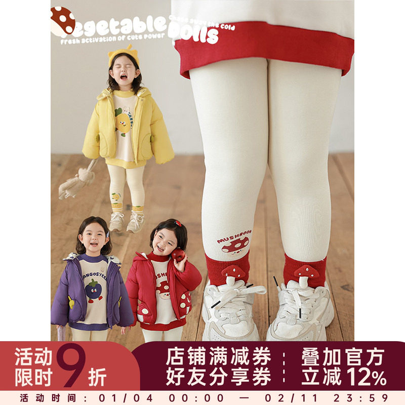 幼悠女童加绒加厚卡通印花修身打底裤2025冬季防风保暖休闲裤子潮,童装/婴儿装/亲子装,裤子,淘宝优惠券,粉丝福利购,淘宝优惠卷