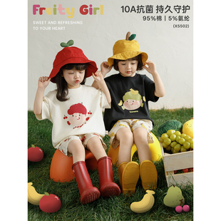 幼悠女童夏季套装卡通水果印花T恤宽松清凉短裤灯笼廓形束脚裤潮