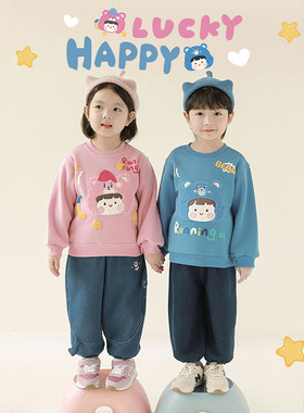 幼悠女童加绒加厚糖果安安卫衣冬季萌趣可爱包边刺绣防风保暖上衣