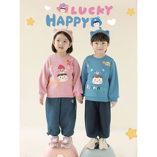 幼悠女童加绒加厚糖果安安卫衣冬季萌趣可爱包边刺绣防风保暖上衣