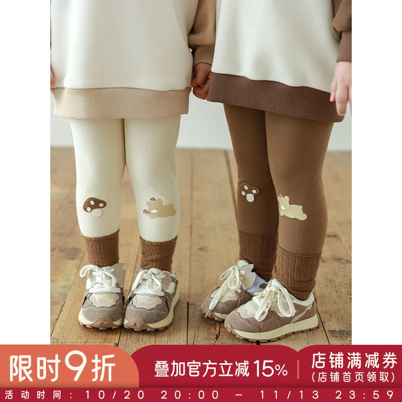 幼悠女童蘑菇小熊印花打底裤修身款春秋萌趣可爱亲肤柔软弹力裤子