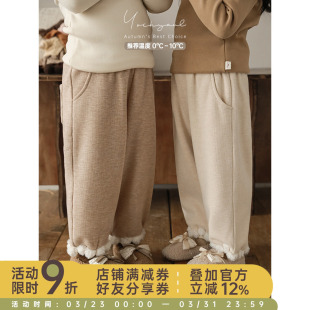 子 柔软滑糯加绒加厚休闲裤 幼悠女童脚口拼接毛球针织长裤 2025冬季