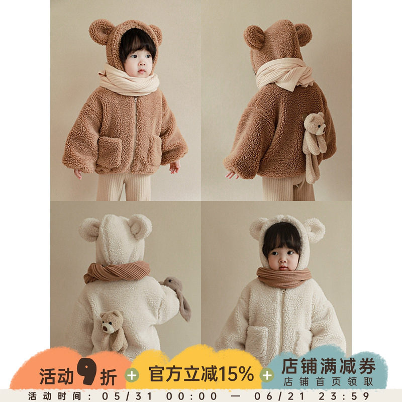 幼悠女童冬装新款中小童加厚外套儿童洋气保暖连帽毛绒上衣秋冬装