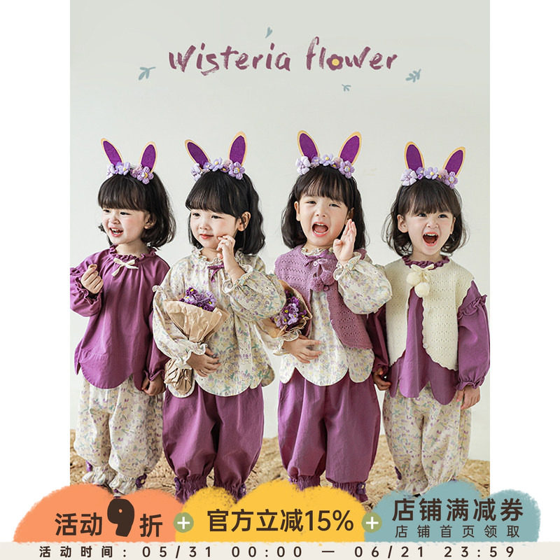 幼悠女童大翻领娃娃衫可爱宽松立体蝴蝶结宝宝秋季时尚宽松束脚裤