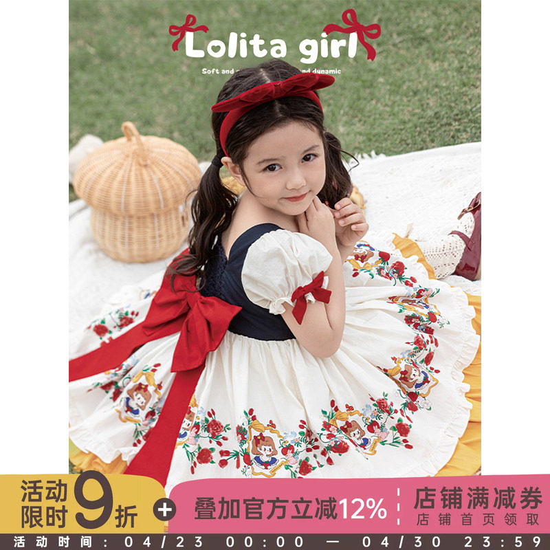 幼悠女童假两件式蝴蝶结裙子2025夏季公主风洛丽塔式泡泡袖连衣裙