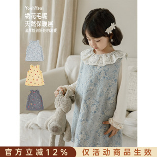 幼悠女童背心裙冬季新款防风保暖无袖毛呢连衣裙轻盈贴身女孩裙子
