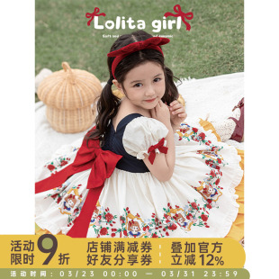 泡泡袖 公主风洛丽塔式 连衣裙 蝴蝶结裙子2025夏季 幼悠女童假两件式