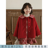 年服 娃娃领加绒保暖外套红色格子背心裙套装 幼悠女童2025冬季 新款