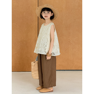 幼悠女大童新款喜上梅梢立体提花娃娃衫夏季清爽透气无袖胖童小衫