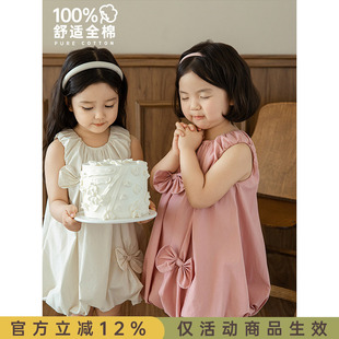 幼悠女童俏丽可爱蝴蝶结花苞裙夏季 纯色连衣裙潮 清凉灵动自由无袖