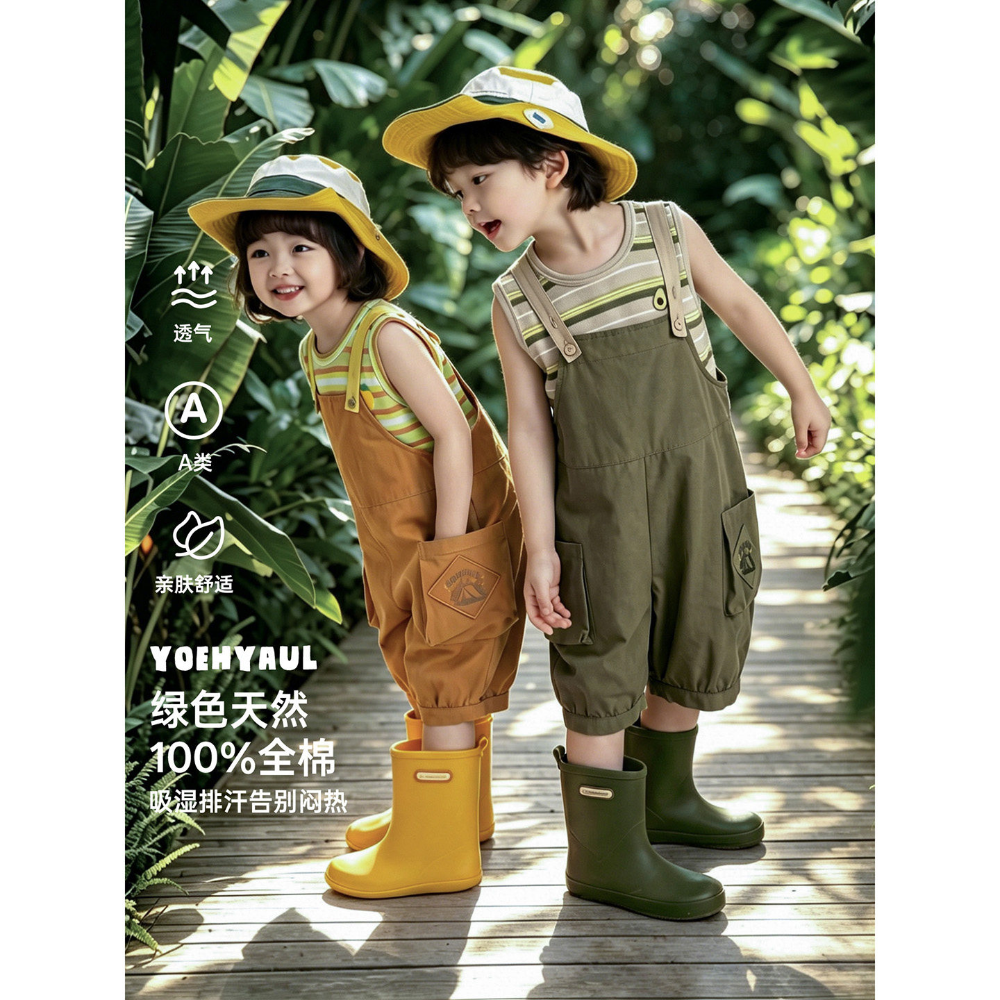 幼悠童装女童背带裤儿童夏季新款山系户外纯棉裤子轻薄透气夏装潮图片