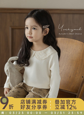 幼悠女童恬静怡然森系风打底衫修身款春秋重工绣花娃娃翻领上衣潮