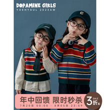 幼悠女童 秋冬套装正肩翻领衬衫V领毛衣开衫小熊袖标背带裤多件套