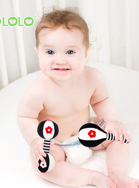 tololo视力训练早教玩具0-1岁新生儿追视黑白沙锤哑铃宝宝手摇铃