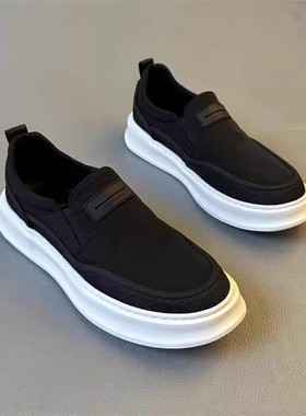 老北京布鞋男款懒人一脚蹬运动休闲男鞋夏季透气薄款黑色帆布板鞋