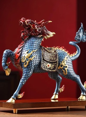 麒麟献瑞铜摆件家居客厅玄关乔迁